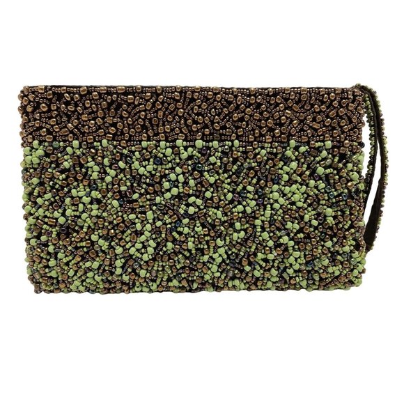 About Color Womens Beaded Clutch Wristlet Bag Purse Evening Day Gold Green - Picture 2 of 5